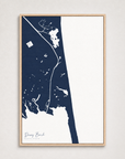 Dewey Beach vertical canvas map, Navy, Light Wood