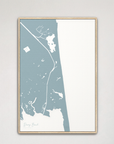 Dewey Beach vertical canvas map, Soft Blue, Natural Oak