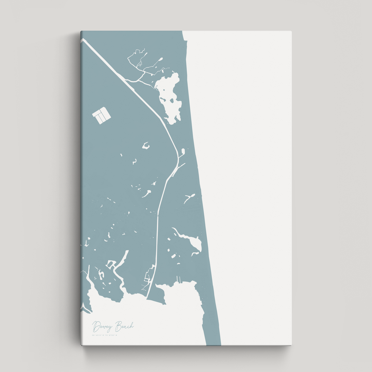 Dewey Beach vertical canvas map, Soft Blue, No Frame