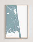 Dewey Beach vertical canvas map, Soft Blue, Light Wood