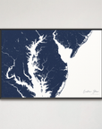 Eastern Shore horizontal canvas map, Navy, Black Frame