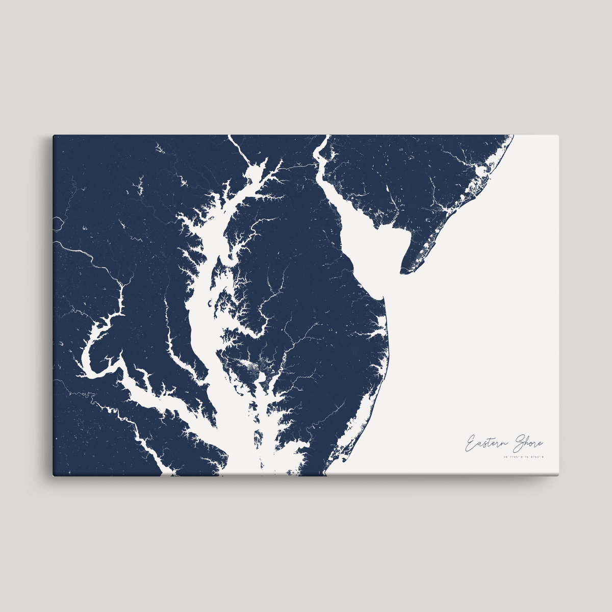 Eastern Shore horizontal canvas map, Navy, No Frame