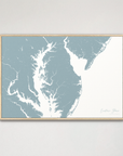Eastern Shore horizontal canvas map, Soft Blue, Natural Oak