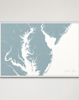 Eastern Shore horizontal canvas map, Soft Blue, White Frame