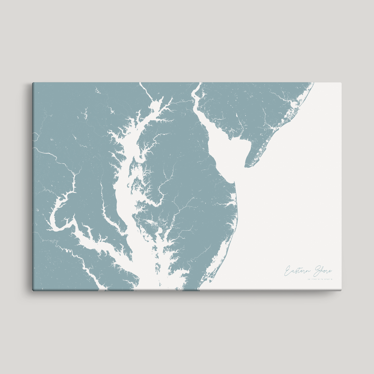 Eastern Shore horizontal canvas map, Soft Blue, No Frame