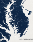 Eastern Shore vertical canvas map in Navy, map detail
