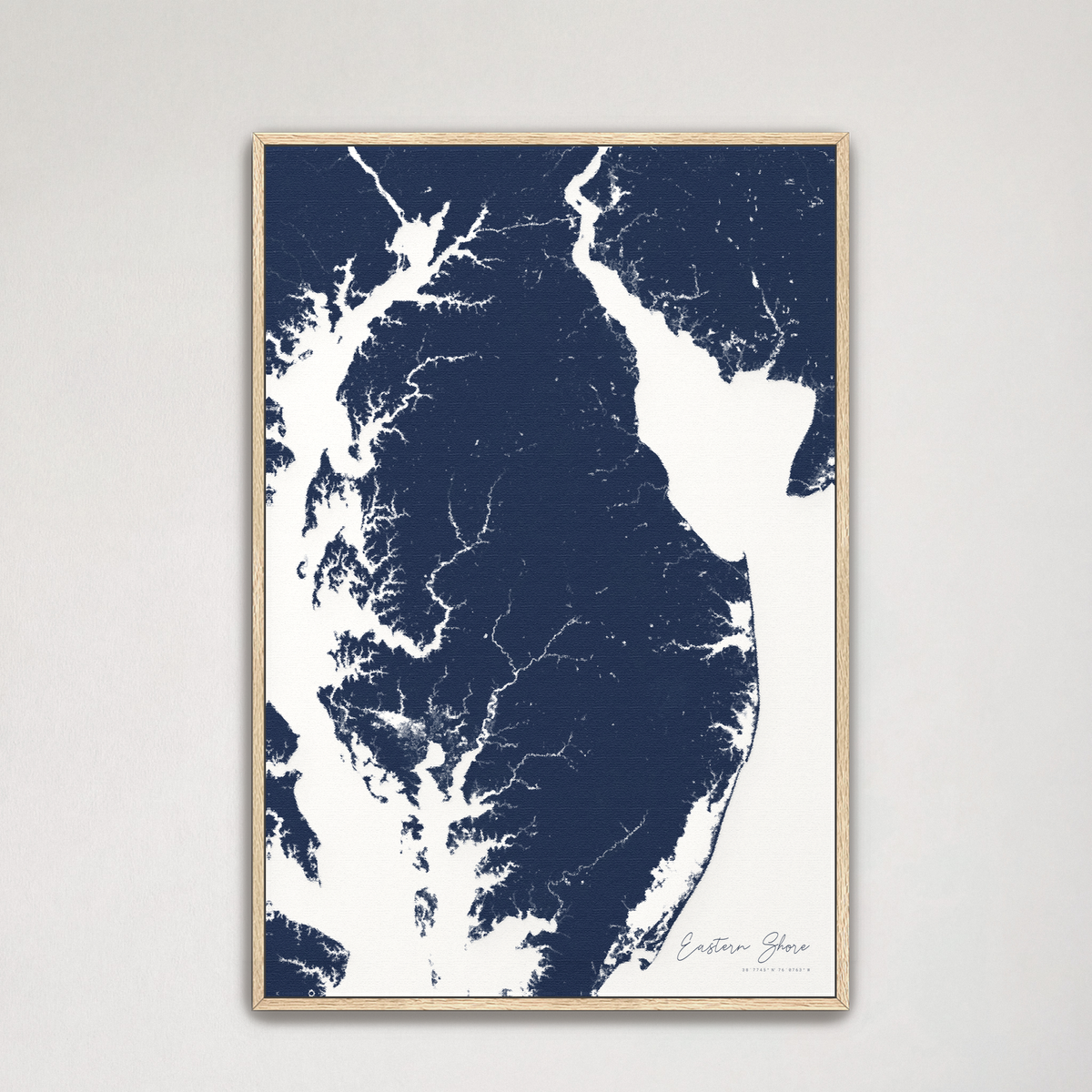 Eastern Shore vertical canvas map, Navy, Natural Oak