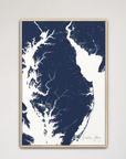Eastern Shore vertical canvas map, Navy, Natural Oak