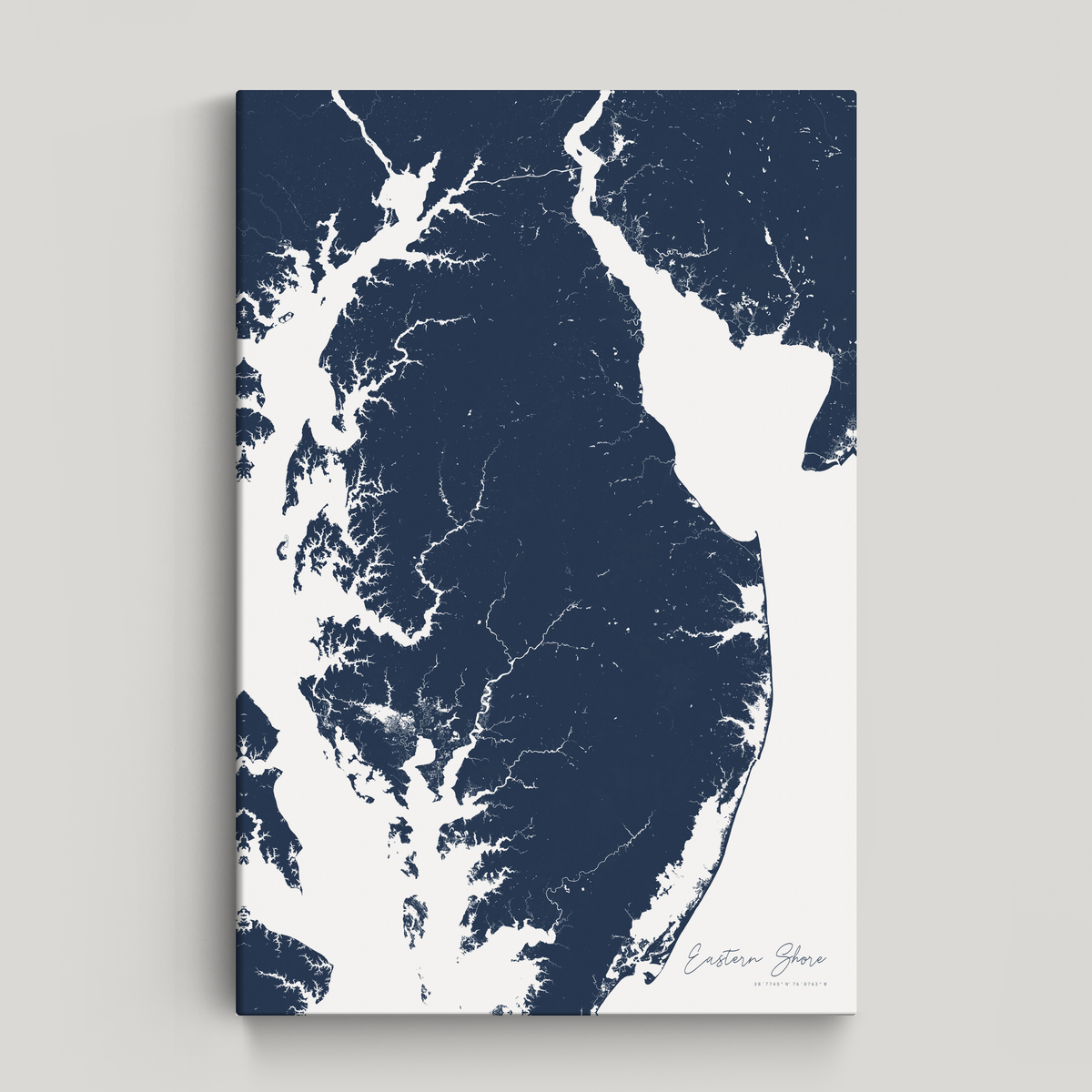 Eastern Shore vertical canvas map, Navy, No Frame