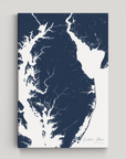 Eastern Shore vertical canvas map, Navy, No Frame