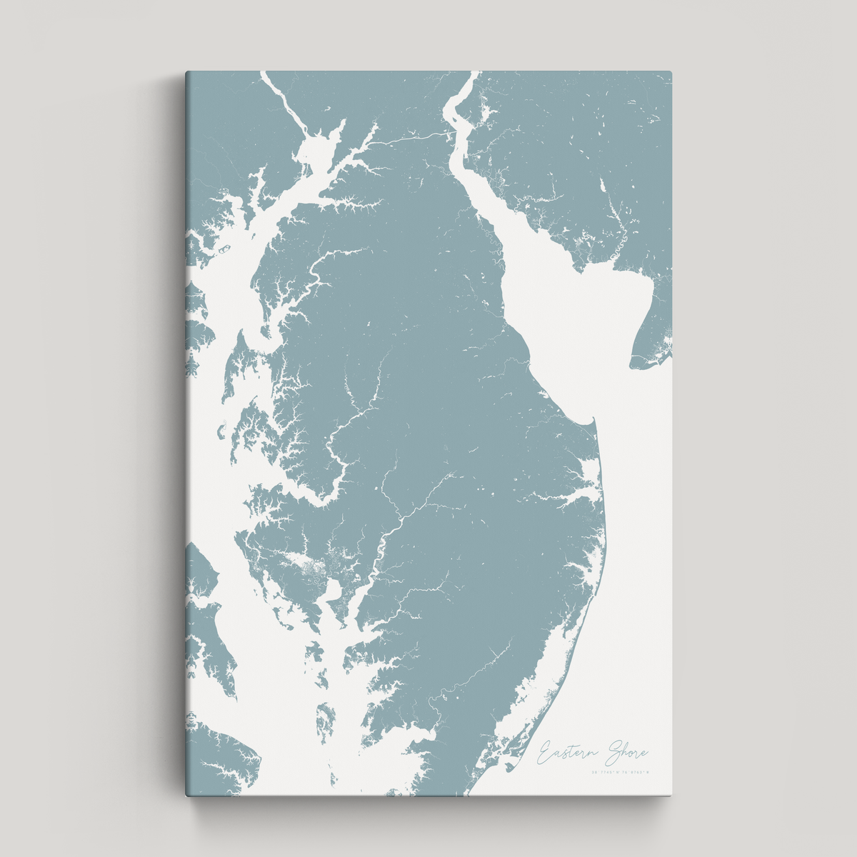 Eastern Shore vertical canvas map, Soft Blue, No Frame