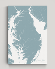 Eastern Shore vertical canvas map, Soft Blue, No Frame