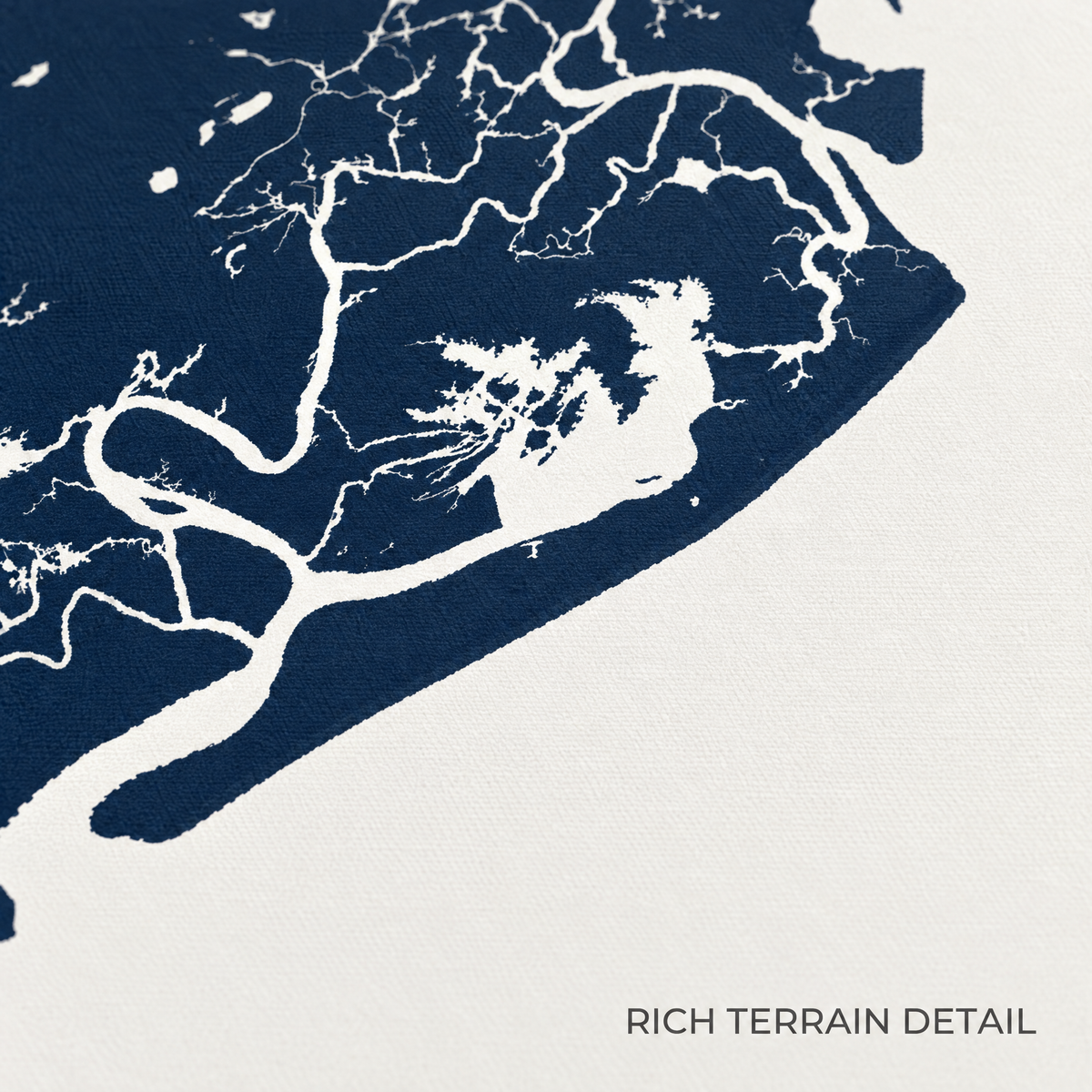 Folly Beach horizontal canvas map in Navy, map detail