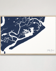 Folly Beach horizontal canvas map, Navy, Natural Oak