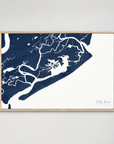 Folly Beach horizontal canvas map, Navy, Light Wood