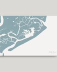 Folly Beach horizontal canvas map, Soft Blue, No Frame