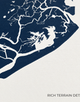 Folly Beach vertical canvas map in Navy, map detail
