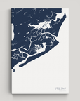 Folly Beach vertical canvas map, Navy, No Frame