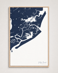 Folly Beach vertical canvas map, Navy, Light Wood