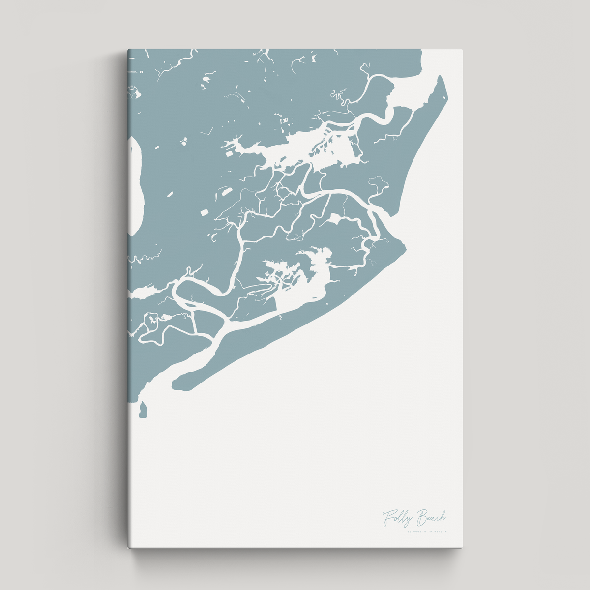Folly Beach vertical canvas map, Soft Blue, No Frame