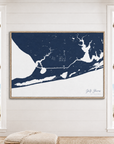 Gulf Shores horizontal canvas map in Navy, window interior