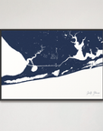 Gulf Shores horizontal canvas map, Navy, Black Frame