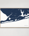 Gulf Shores horizontal canvas map, Navy, Light Wood