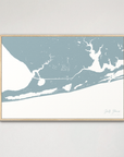 Gulf Shores horizontal canvas map, Soft Blue, Natural Oak