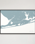 Gulf Shores horizontal canvas map, Soft Blue, Black Frame