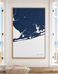 Gulf Shores vertical canvas map in Navy, window interior