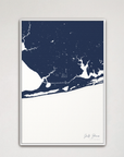 Gulf Shores vertical canvas map, Navy, White Frame