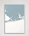 Gulf Shores vertical canvas map, Soft Blue, White Frame
