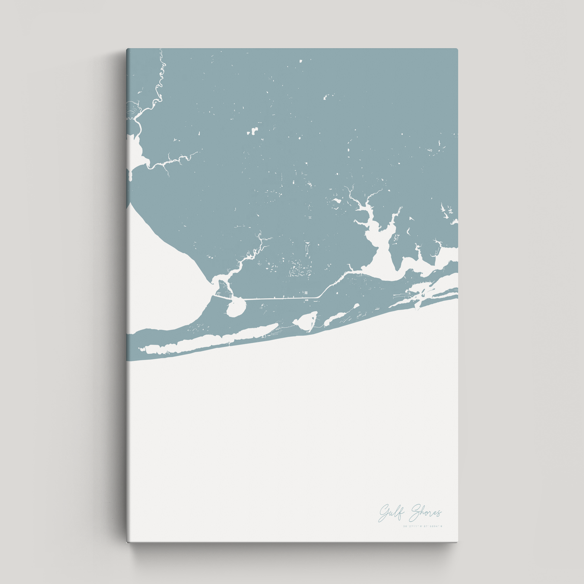 Gulf Shores vertical canvas map, Soft Blue, No Frame