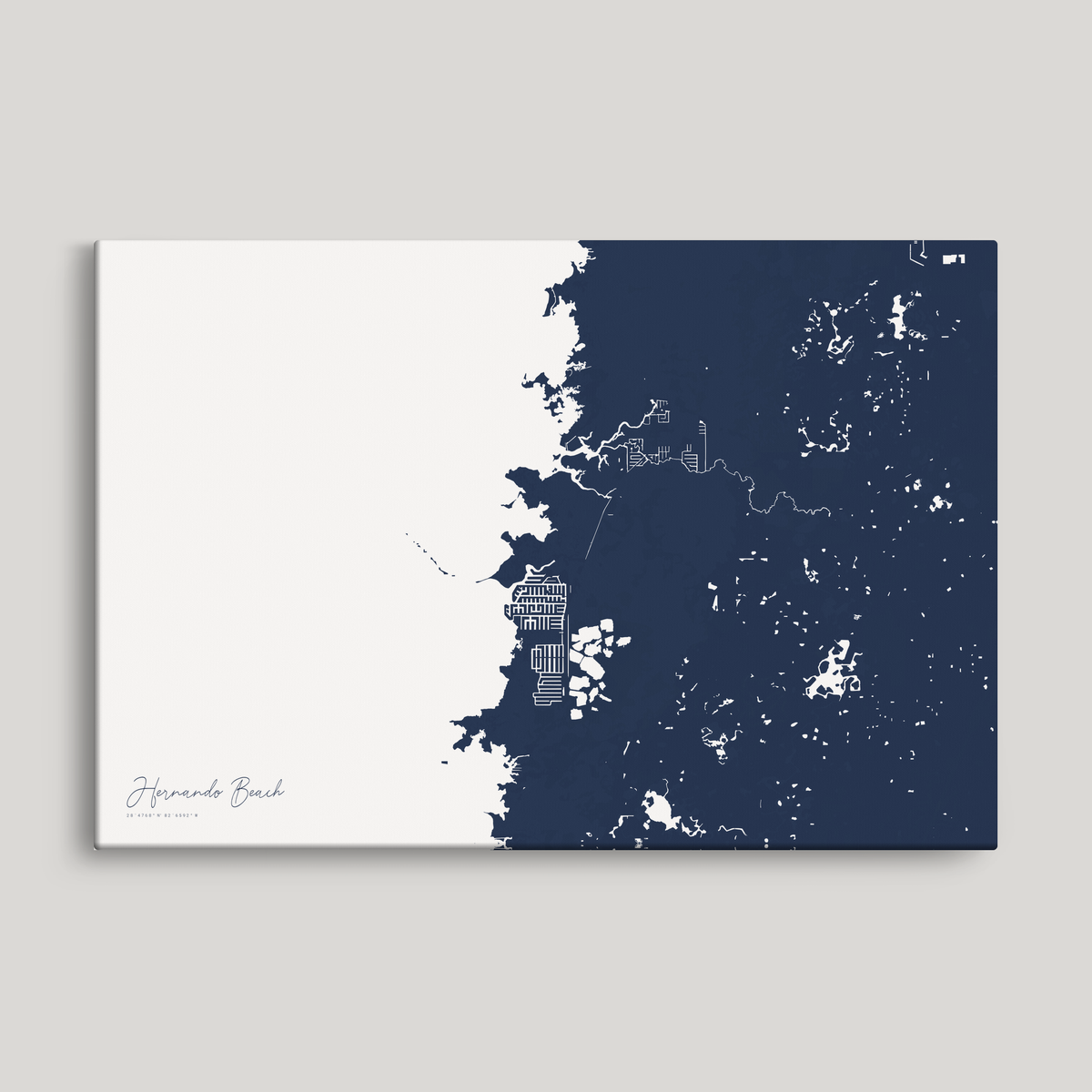 Hernando Beach horizontal canvas map, Navy, No Frame