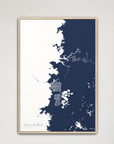 Hernando Beach vertical canvas map, Navy, Natural Oak