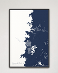 Hernando Beach vertical canvas map, Navy, Black Frame