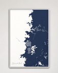Hernando Beach vertical canvas map, Navy, White Frame