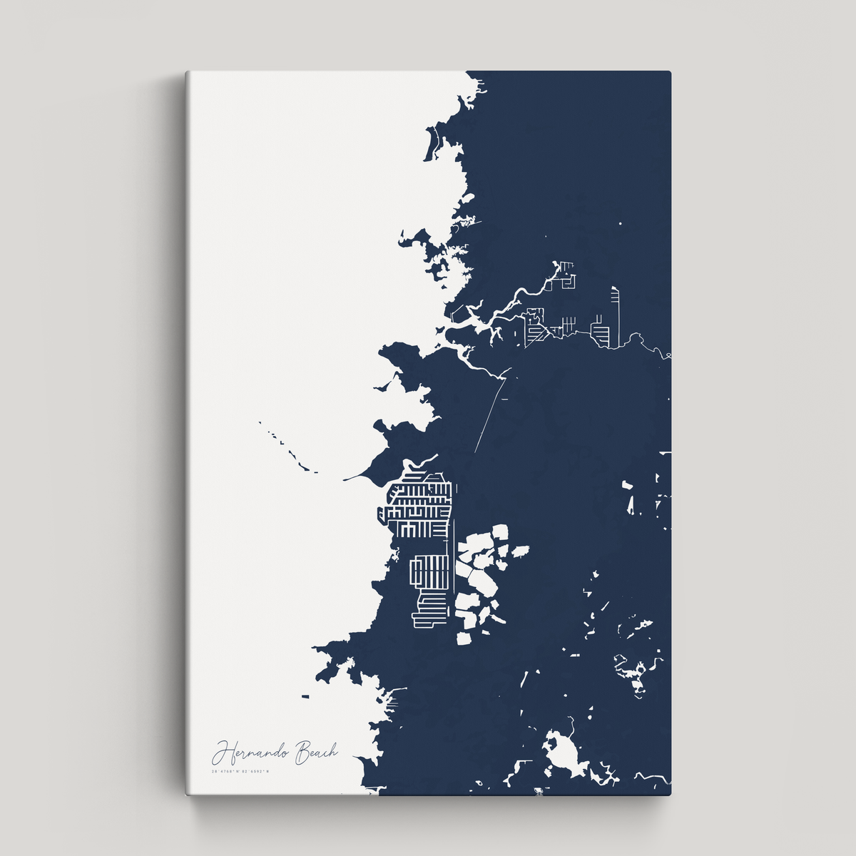 Hernando Beach vertical canvas map, Navy, No Frame