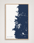 Hernando Beach vertical canvas map, Navy, Light Wood