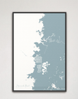 Hernando Beach vertical canvas map, Soft Blue, Black Frame