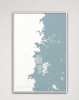 Hernando Beach vertical canvas map, Soft Blue, White Frame