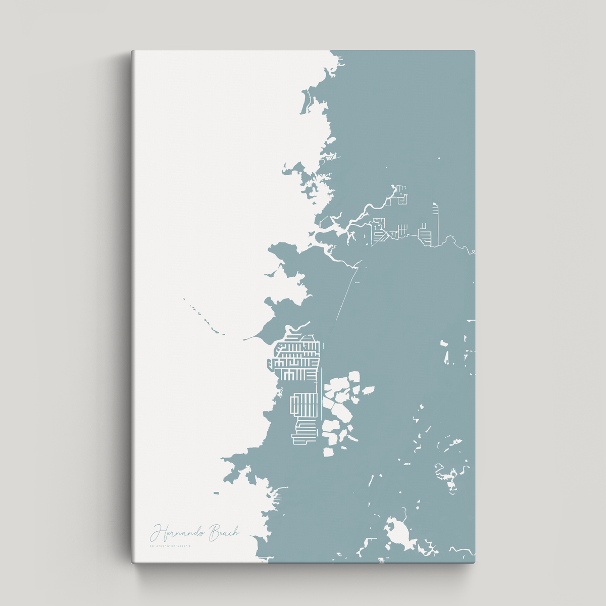 Hernando Beach vertical canvas map, Soft Blue, No Frame