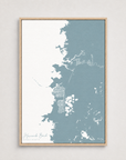 Hernando Beach vertical canvas map, Soft Blue, Light Wood