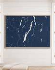 Lake George horizontal canvas map in Navy, window interior