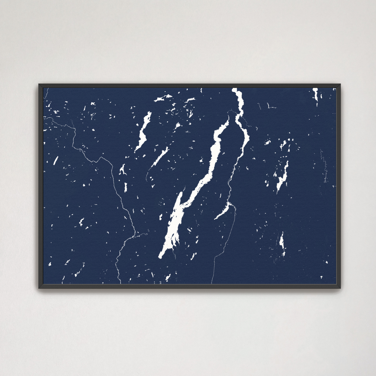 Lake George horizontal canvas map, Navy, Black Frame