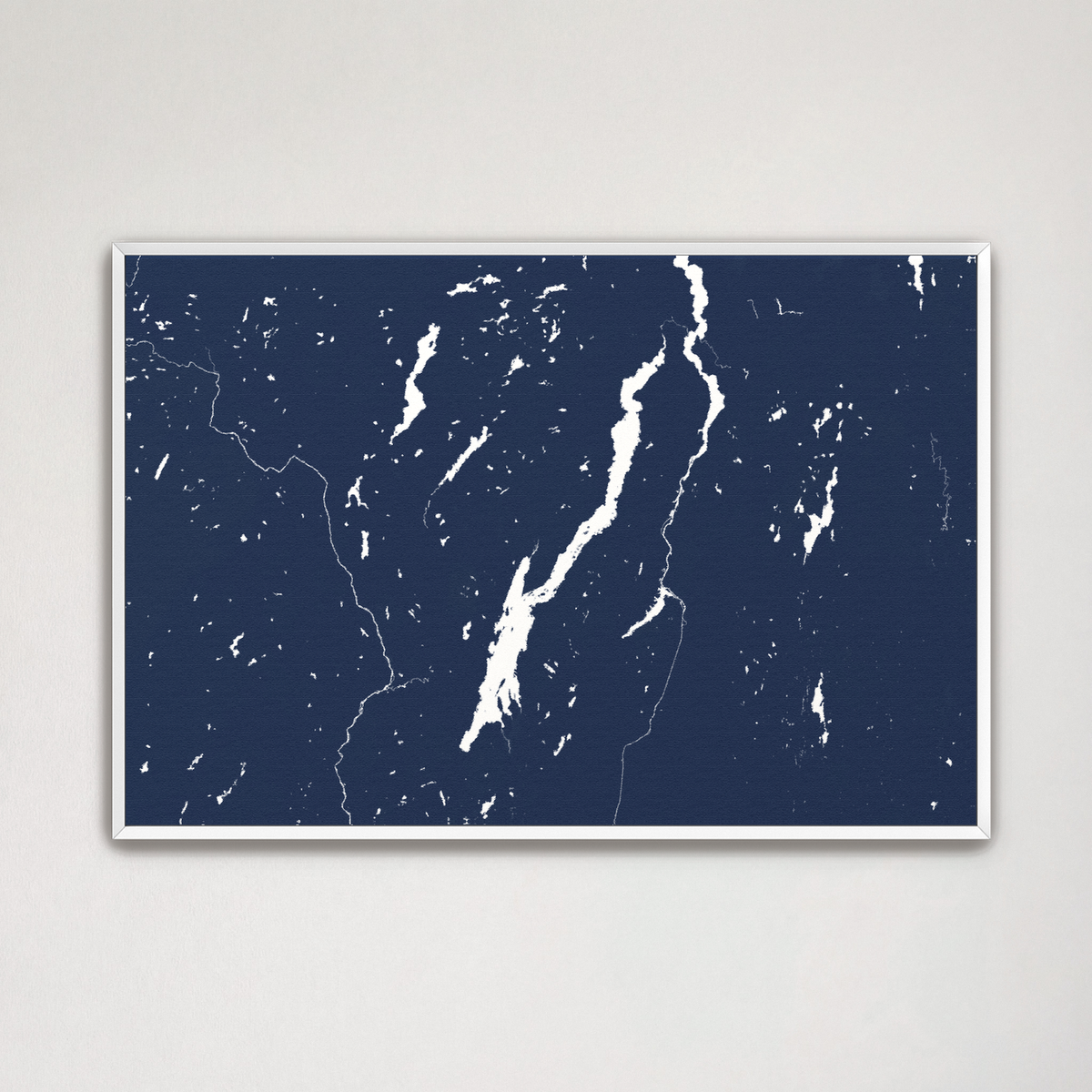 Lake George horizontal canvas map, Navy, White Frame