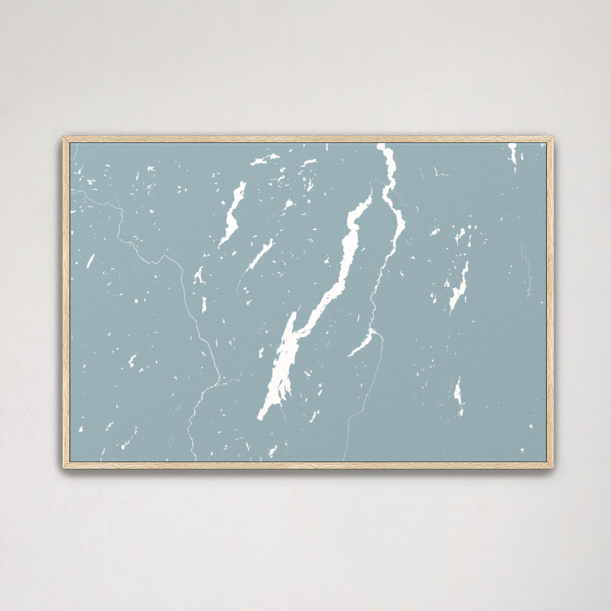 Lake George horizontal canvas map, Soft Blue, Natural Oak