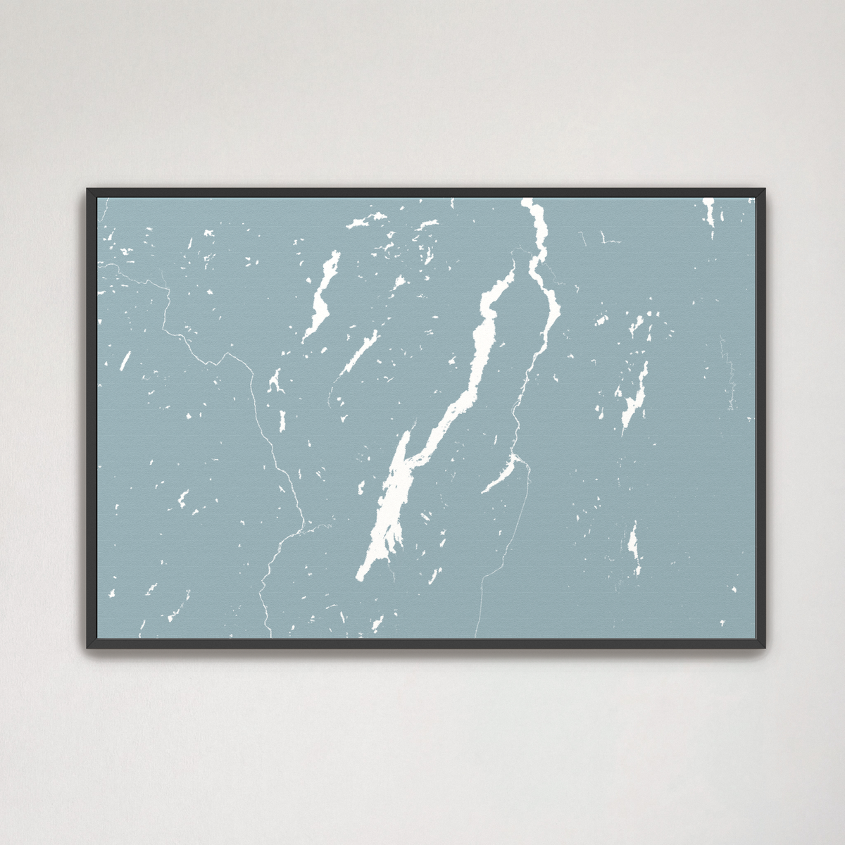 Lake George horizontal canvas map, Soft Blue, Black Frame