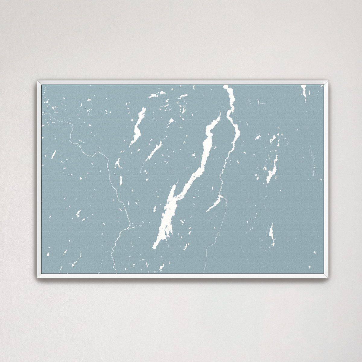 Lake George horizontal canvas map, Soft Blue, White Frame