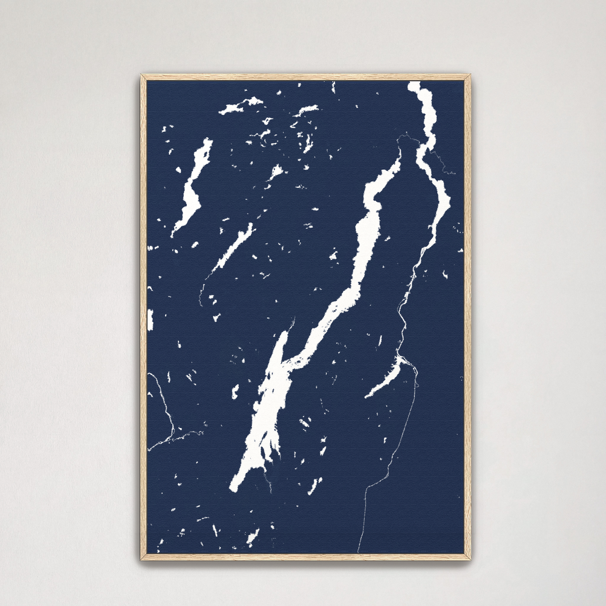 Lake George vertical canvas map, Navy, Natural Oak